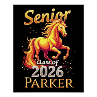 Poster Senior 2026 Class Fire Horse Personalized Glossy