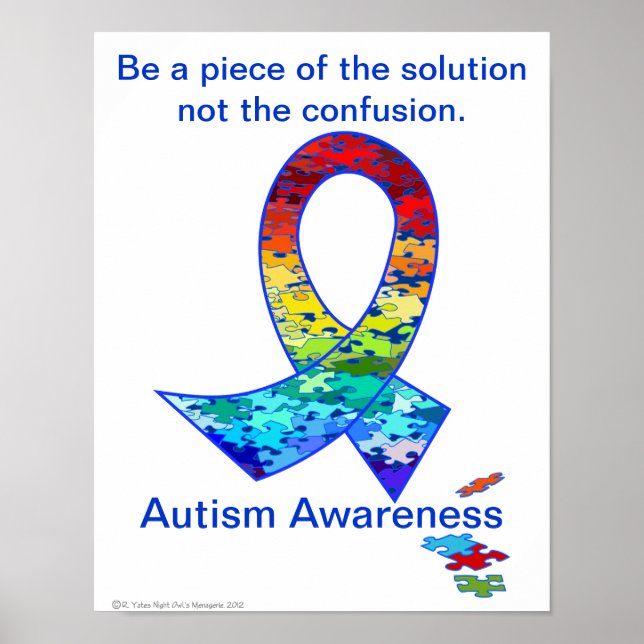 Poster Sensibilisation sur l'autisme Rainbow Puzzle Ruban (Devant)