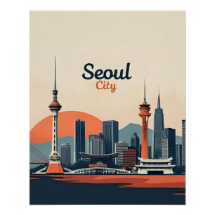 Poster Séoul City Modern Skyline Retro Art Corée du Sud