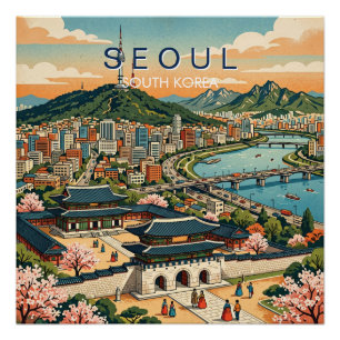 Poster Séoul Corée du Sud Voyage Art Vintage