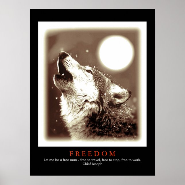 Poster Sepia Black Motivational Wolf Howls Imprimer (Devant)