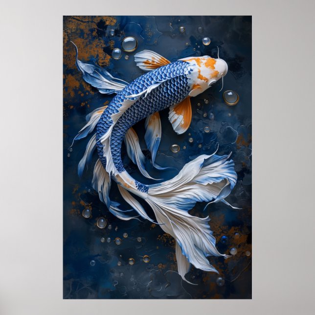 Poster Serene Blue and White Koi Fish Pond (Devant)