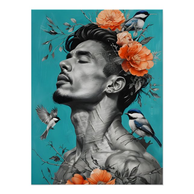 Poster Serene Botanical Wall Art - Portrait avec Vibrant (Devant)