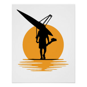 Poster Serene Coucher de soleil : minimaliste Oarsman Sil