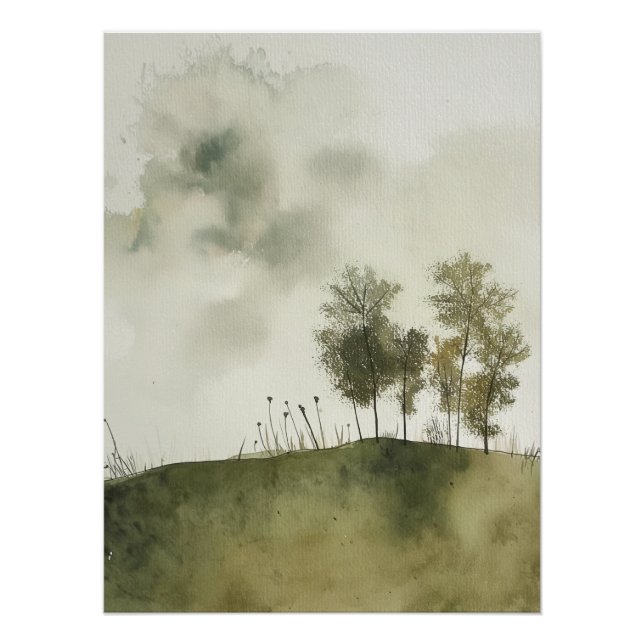 Poster Serene Meadow in Green par PS Nature Designs (Devant)