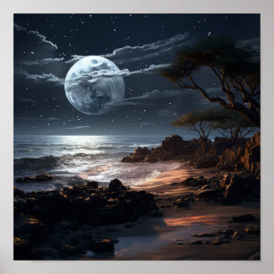 Poster Serene Moon at Night Mur naturel paisible
