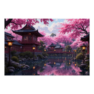 Poster Sérénité cerise en fleurs