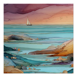 Poster Sérénité du coucher de soleil côtier – Paysage mar