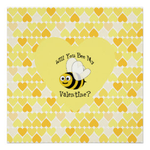 Poster Serez-Vous Ma Saint-Valentin ? Coeurs jaunes