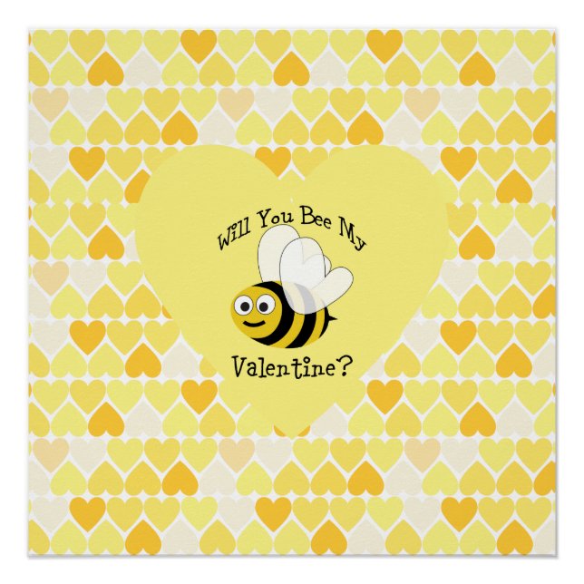 Poster Serez-Vous Ma Saint-Valentin ? Coeurs jaunes (Devant)