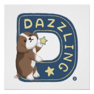 Poster Série Alphabet : "D" Illustration Beagle éblouissa