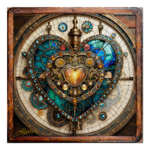 Poster Série Steampunk Cœur en Verre Teinté Doré