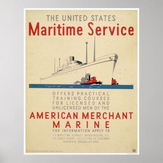 Poster Service maritime - gros navire avec remorqueurs -  (Devant)