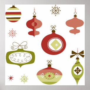 Poster Set of Retro Christmas Ornaments