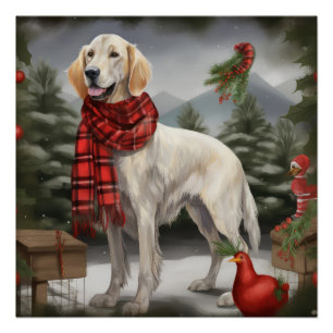 Poster Setter Anglais Chien dans la neige Noël