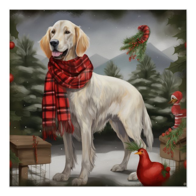 Poster Setter Anglais Chien dans la neige Noël (Devant)