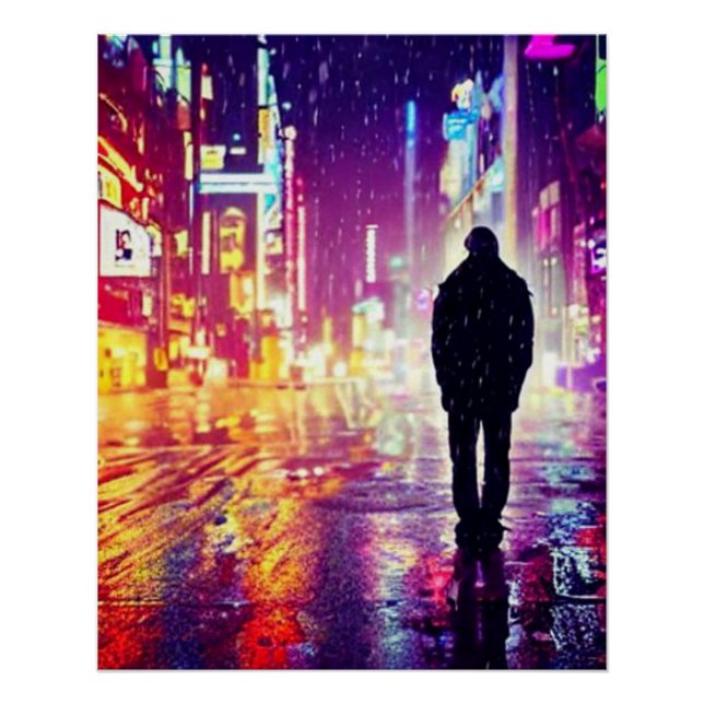 Poster Seul Cyberpunk Dans L'Affiche De Pluie (Devant)