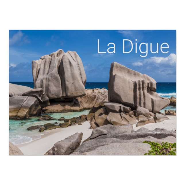 Poster Seychelles La Digue Anse Marron Beach Vintage (Devant)