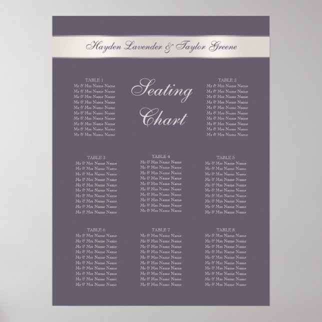 Poster Shabbychic Lavender Stripes Mariage Siege Chart (Devant)