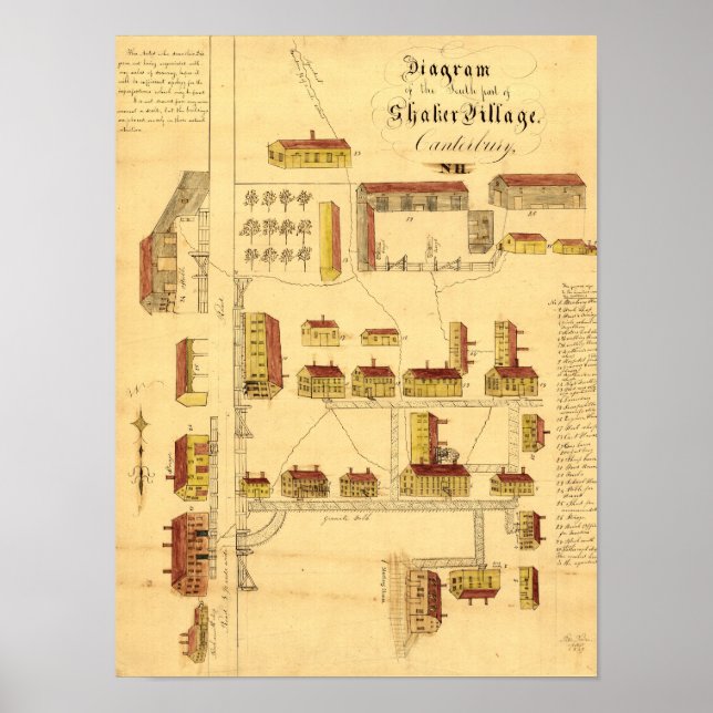 POSTER SHAKER VILLAGE MAP, 1849 (Devant)