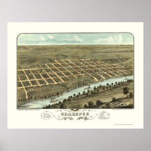 Poster Shakopee, carte panoramique de manganèse - 1869