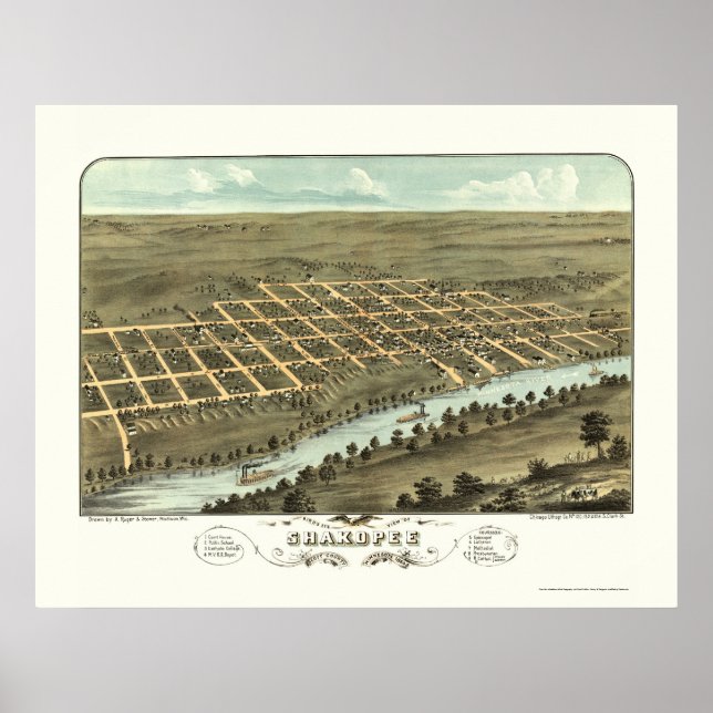 Poster Shakopee, MN Carte panoramique - 1869 (Devant)