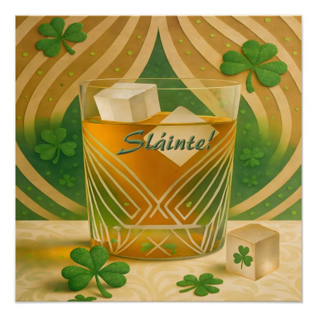 Poster Shamrocks Irish Whiskey Tumbler "Sláinte!" (Devant)