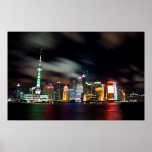 Poster Shanghai Skyline par nuit
