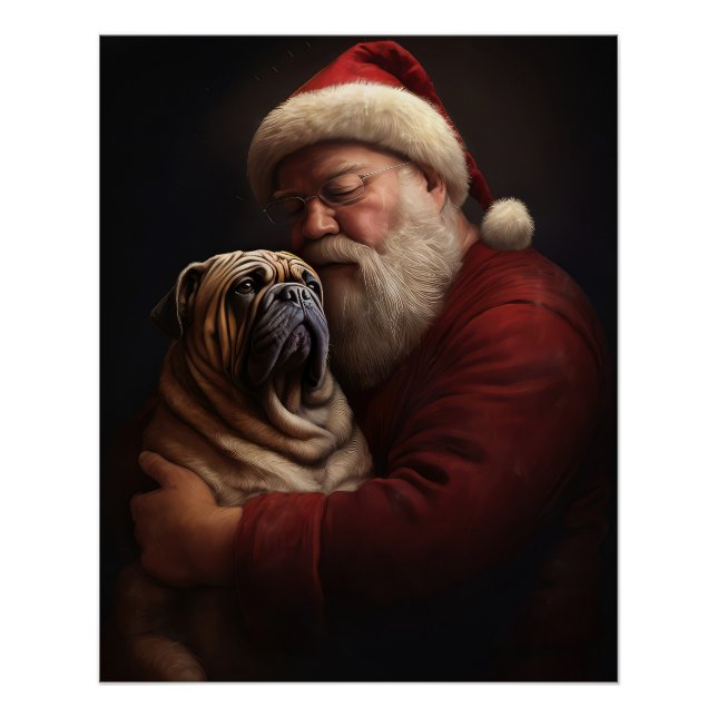 Poster Shar Pei avec le Père Noël Festif Noël  (Devant)