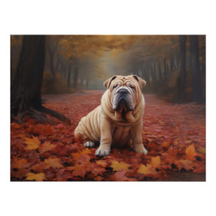 Poster Shar Pei dans l'automne Feuilles automne Inspire