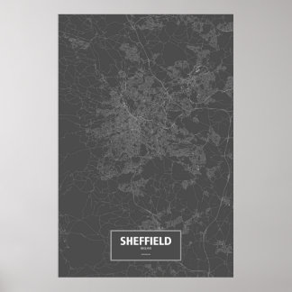 Poster Sheffield, Angleterre (blanc sur noir)