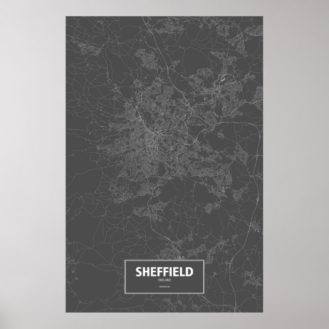 Poster Sheffield, Angleterre (blanc sur noir) (Devant)