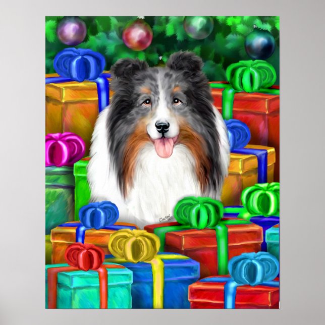Poster Shelter Noël Open Gifts Blue Merle (Devant)