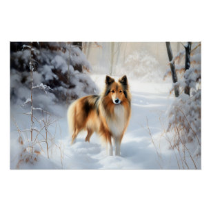 Poster Shetland Sheepdog Qu'il neige Noël