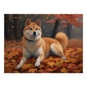 Poster Shib Inu en automne Leaves automne Inspire