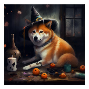 Poster Shiba Inu Citrouilles Halloween effrayant