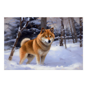 Poster Shiba Inu Laissez Neige Noël