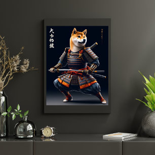 Poster Shiba Inu Portrait Samurai Mur guerrier japonais