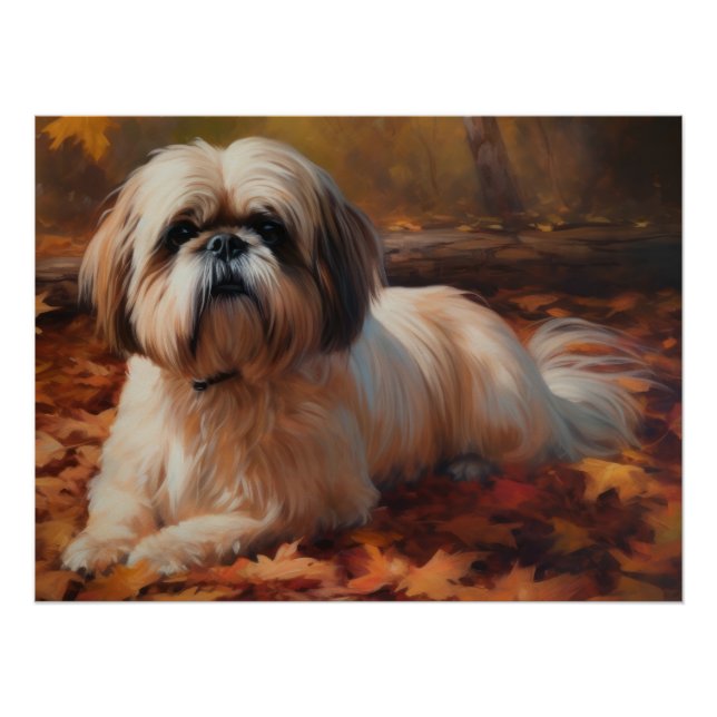 Poster Shih Tzu à l'automne Feuilles automne Inspire (Devant)