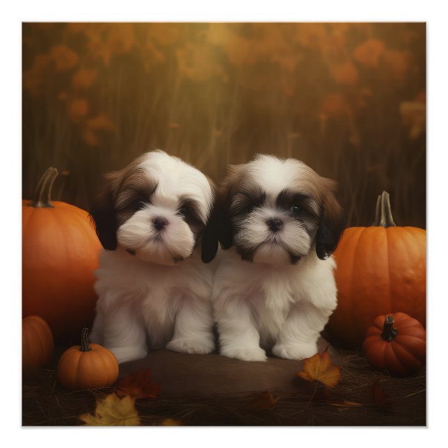 Poster Shih Tzu chiots Automne Delight Pumpkin  (Devant)