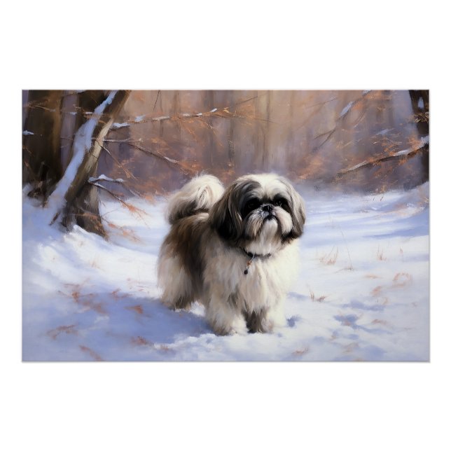 Poster Shih Tzu Laissez Tomber la Neige Noël (Devant)