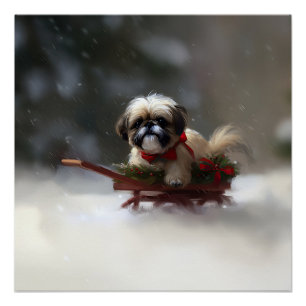 Poster Shih Tzu Noël neige hiver