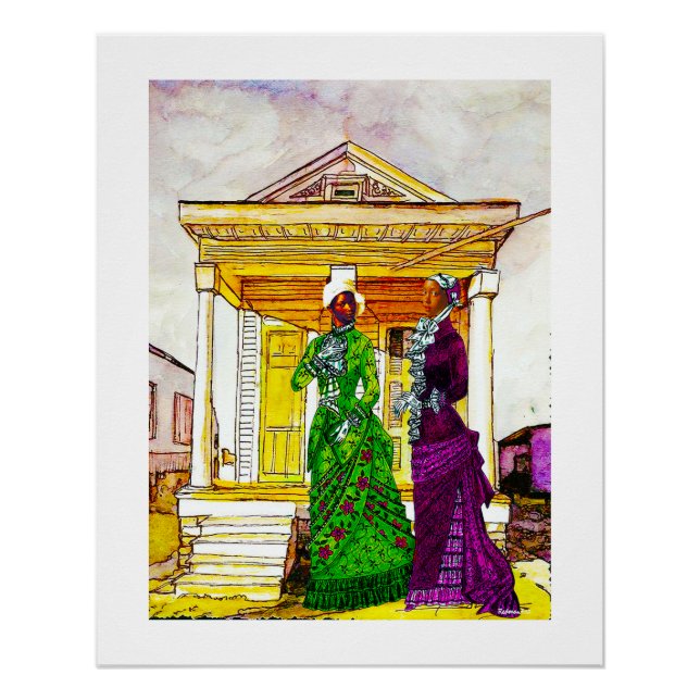Poster Shotgun House Sisters – New Orleans Watercolor  (Devant)