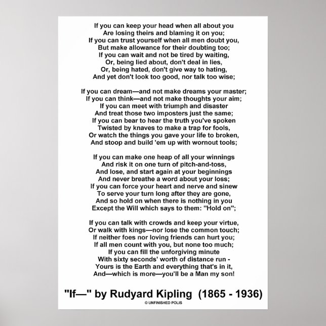 Poster Si Poème De Rudyard Kipling (Pas De Kipling Photo) (Devant)