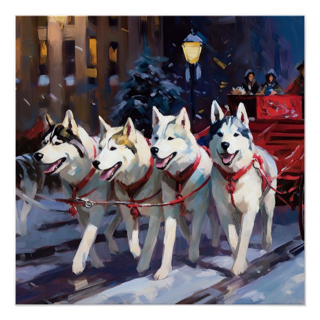 Poster Siberian Husky Saison de Noël festive (Devant)