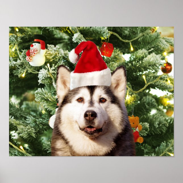 Poster Sibérie Husky Arbre de Noël Ornements Snowman (Devant)