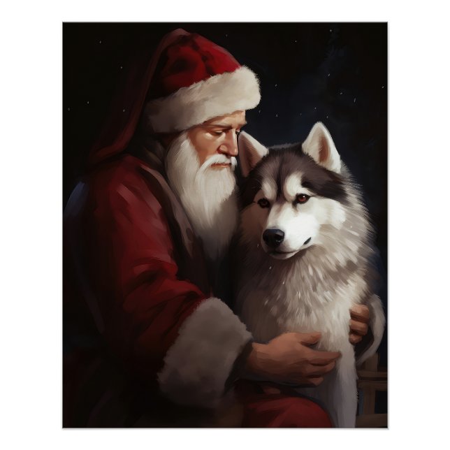 Poster Sibérien Husky avec Noël Festif du Père Noël (Devant)