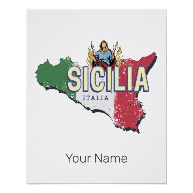 Poster Sicile Drapeau Italie Carte Rétro Souvenir Vintage (Devant)