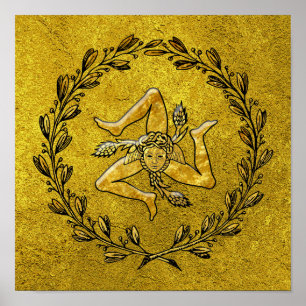 Poster Sicilienne Trinacria Olive Wreath in Gold