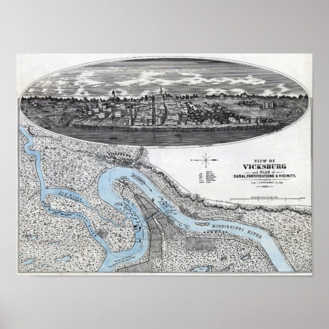 Poster Siège de Vicksburg - Guerre civile Carte panoramiq (Devant)